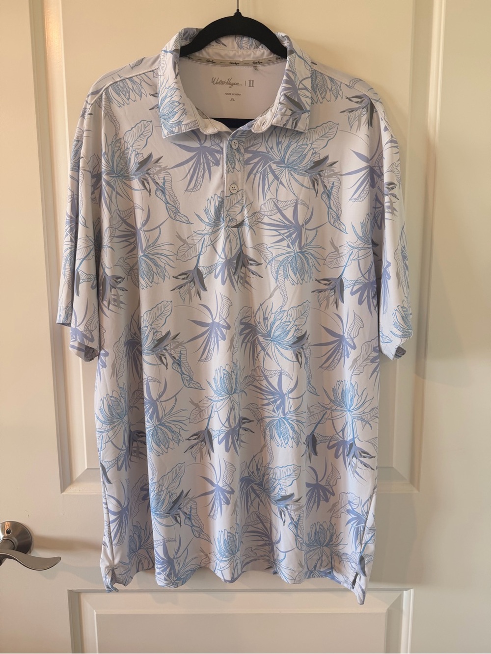 Walter Hagen 11 Men’s XL Floral Performance Golf Polo White Blue